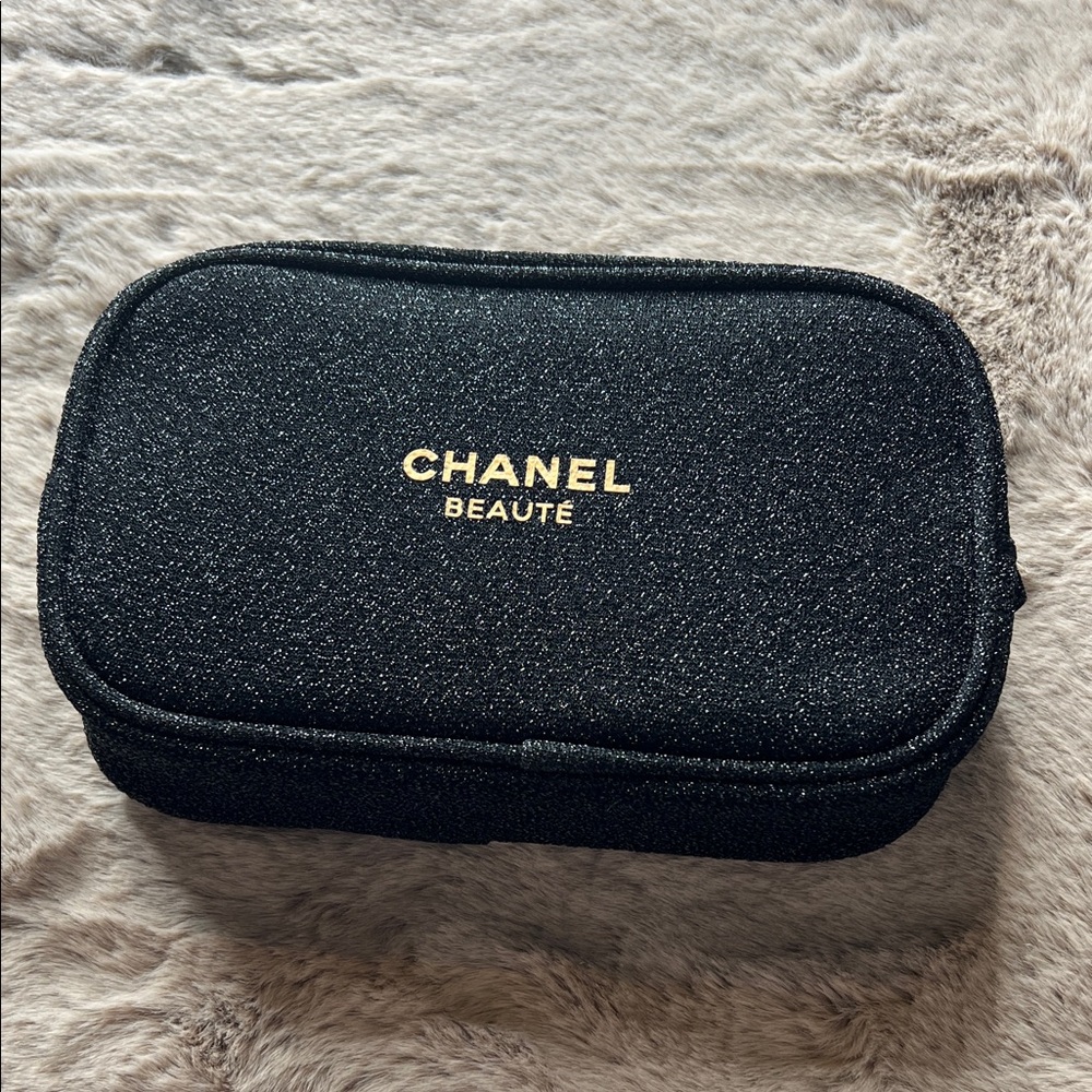 CHANEL Black Textured Beauty Pouch